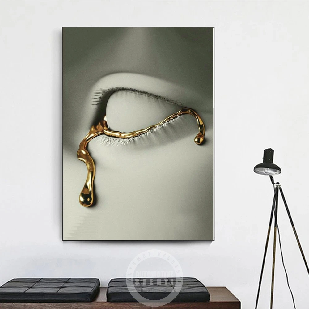 

Eye Crying Gold Tear Canvas Painting Prints Abstract Crying Portrait Poster Wall Art Pictures For Living Room Home Decoration