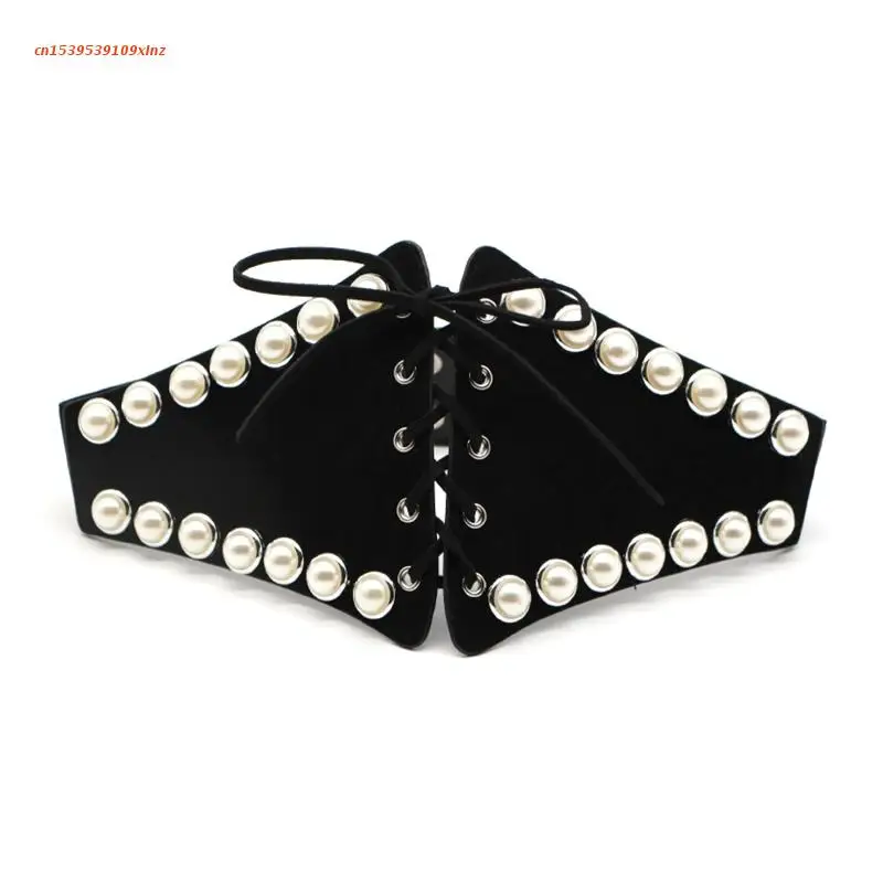 

All-match Elastic Waist Strap with Pearl Round Belt Adjustable Comfort Coat Ladies Wide Harajuku Formal Coat Waistband