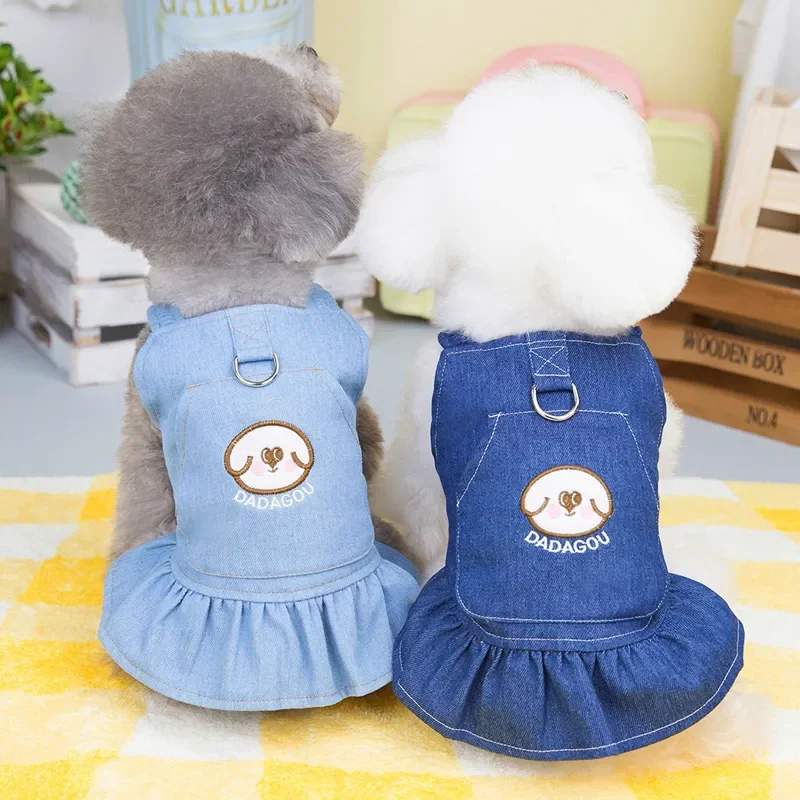 

New Pet Clothes Thin Skirt Small Dog Dress Bowknot Cute Denim Skirt Comfortable Soft Tractable Pet Coat Fashion Pet Clothes