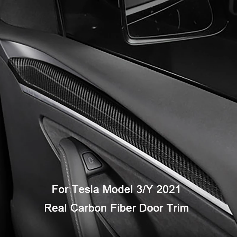 

Real Carbon Fiber Door Trim for Tesla Model 3 Y Car Inner Door Cover Sticker Panel Interior Modification Decoration 2021-2022