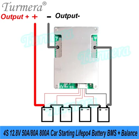 4S 12,8 В 50 А 80 А 800 А с балансовым аккумулятором Lifepo4 BMS для запуска автомобиля 3,2 В 100 Ач 200 Ач 280 Ач 320 Ач Lifepo4 Использование аккумулятора Turmera