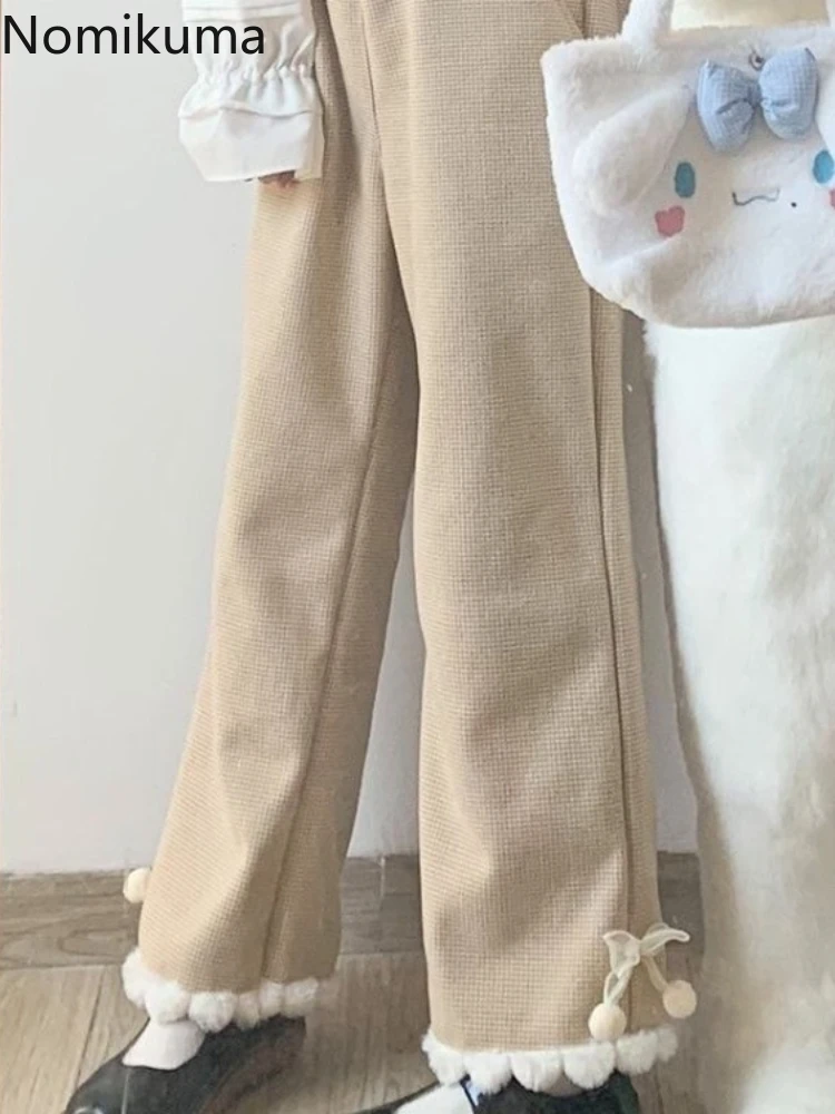 2024 новые японские широкие брюки для женщин твидовые повседневные с бантом Femme