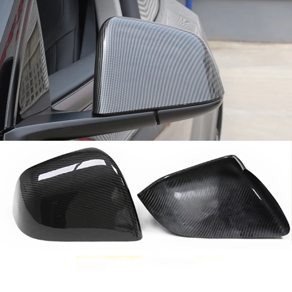 Mirror Cover For Tesla Model Y 2020-2021 LHD Car Exterior Rearview Glossy Carbon Fiber Rear View Caps Reverse Shell Case Add On