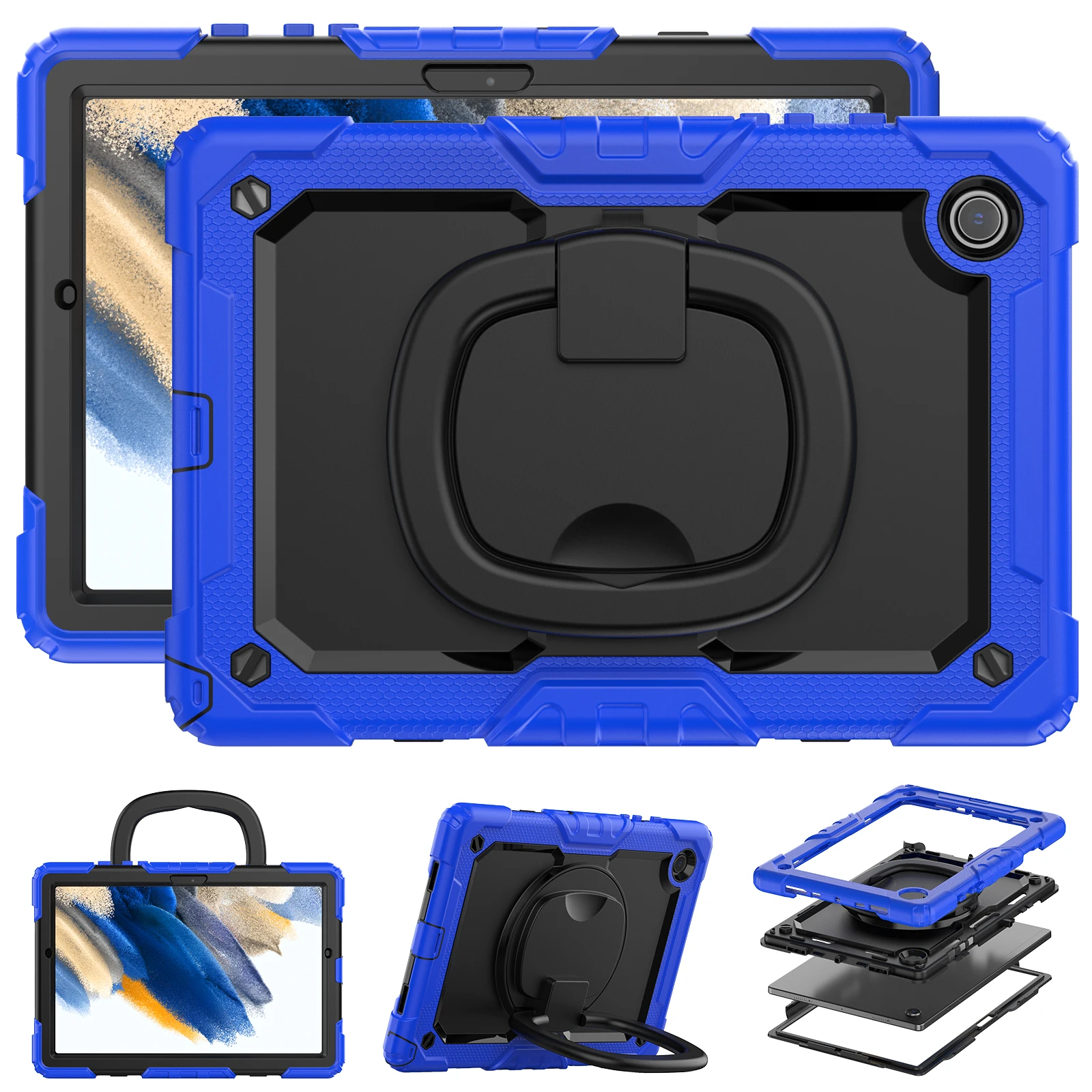 Фото Чехол для Samsung Galaxy Tab A8 10,5 2021, модель SM-X200 X205 X207, сверхпрочный чехол с вращающейся подставкой, ручкой, плечевым ремнем №1
