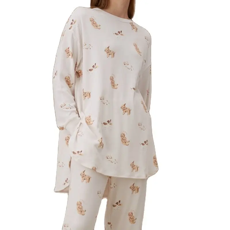 

Room Wear Gelato Pique Autumn Women's Pajamas Set Puppy Long Sleeves Trousers