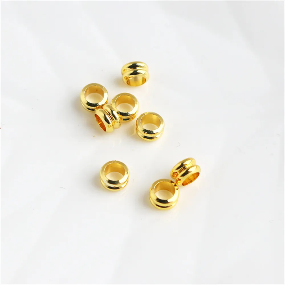 

18K Gold Filled Plated Accessories Double thread big hole 3*5mm barrel bead separation bead leather rope fixed DIY accessories