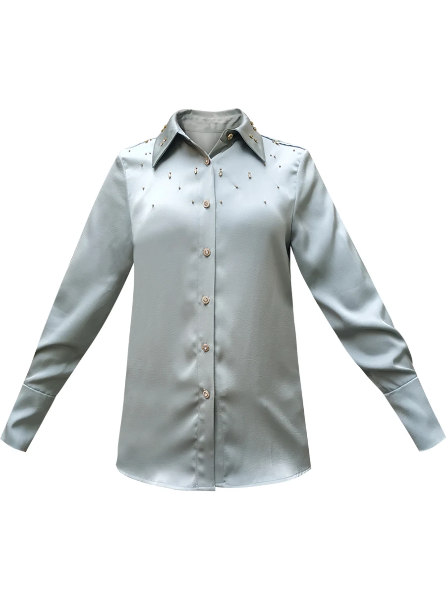 Осенние Роскошные зеленые атласные шелковые рубашки 8060 высококлассная рубашка с