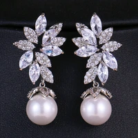 new elegant pearl dangle earrings for women fashion geometric white cubic zircon wedding drop earrings trend jewelry accessories