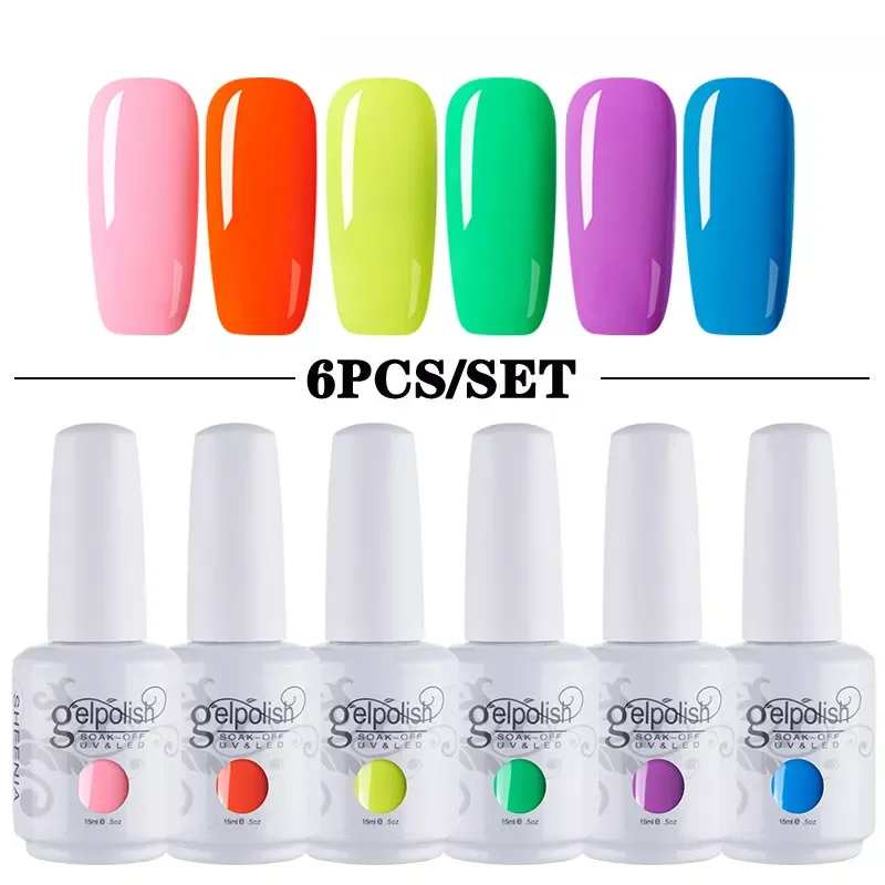 

ANLYLAN 15mlX6 UV Gel Nail Polish SET Soak Off Color Gel Polish Varnish Lacquer Semi Permanent Nail Polish UV gel total 90ML