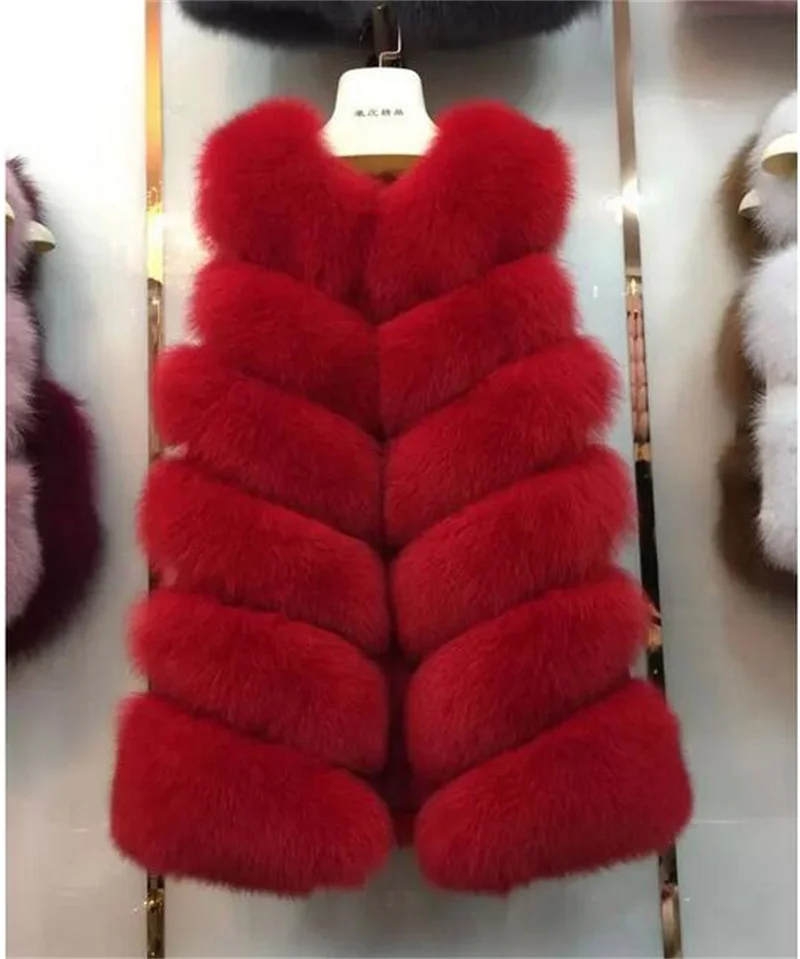 Import Finnish Whole Skin Fox Fur Vest Long Waistcoat Stripes Design Women Sleeveless Coat Winter