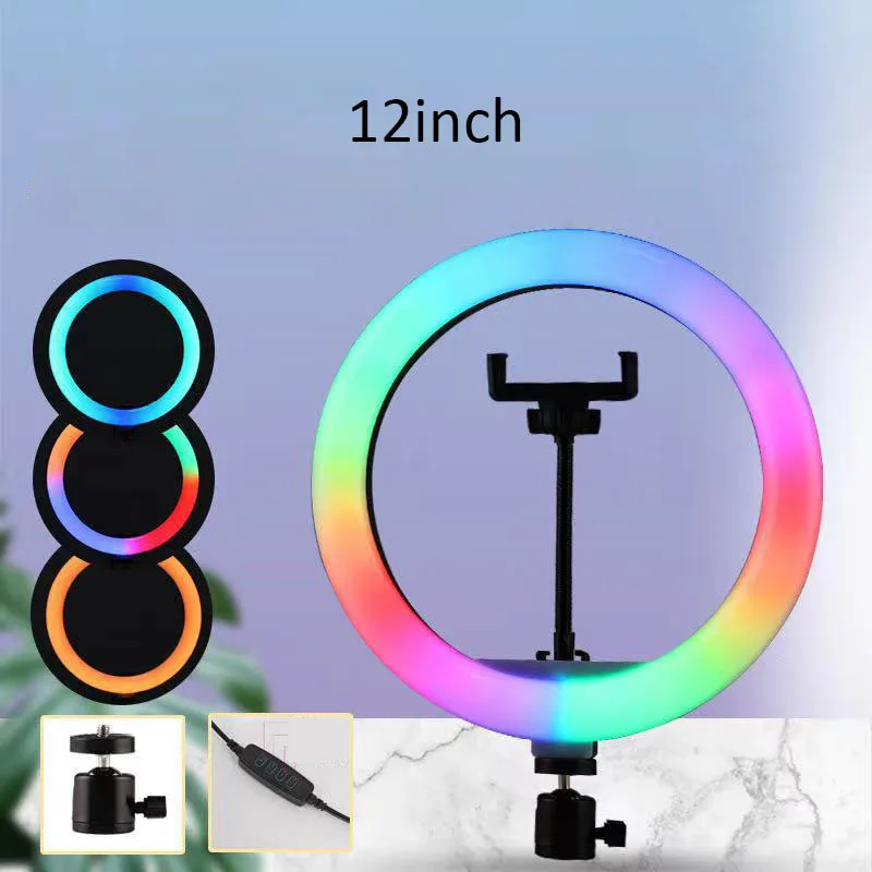 

Кольцевой светодиодный светильник, 12 дюймов, RGB, регулируемый, для съемки фото и видео, 30 см