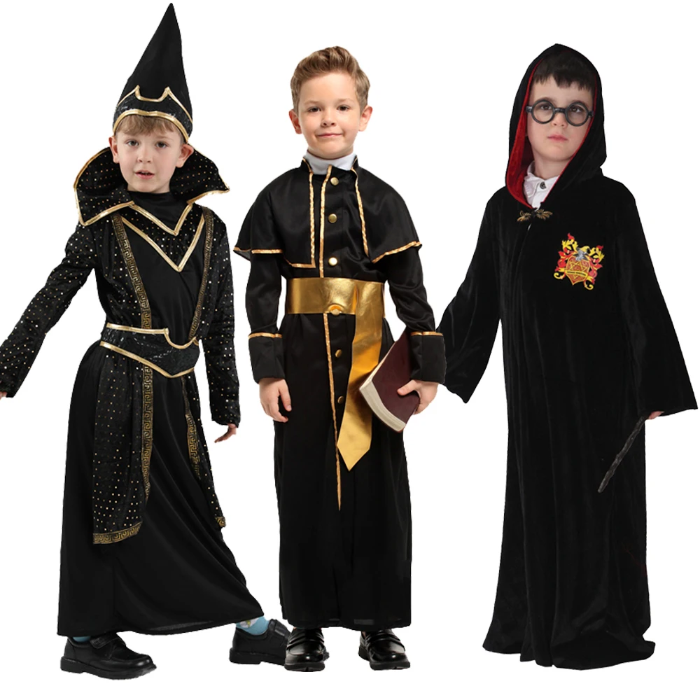 

Halloween Kids Medieval Missionary Witch Cosplay Costumes for Father Children with Belt Costume Sets Carnival