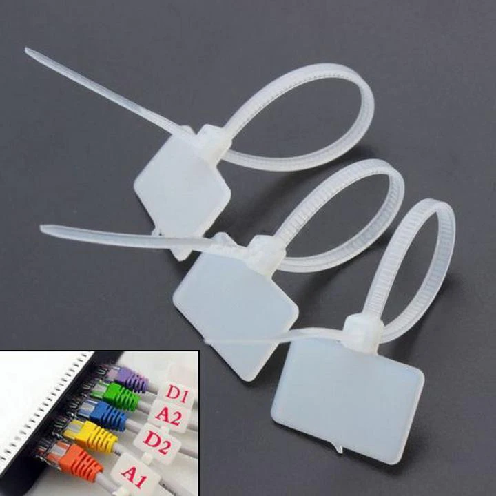 

100pcs Nylon Self-Locking Label Tie Network Cable Marker Cord Wire Straps Zip 100 Pieces Cable Tie Fastening Ring Industrial Cab