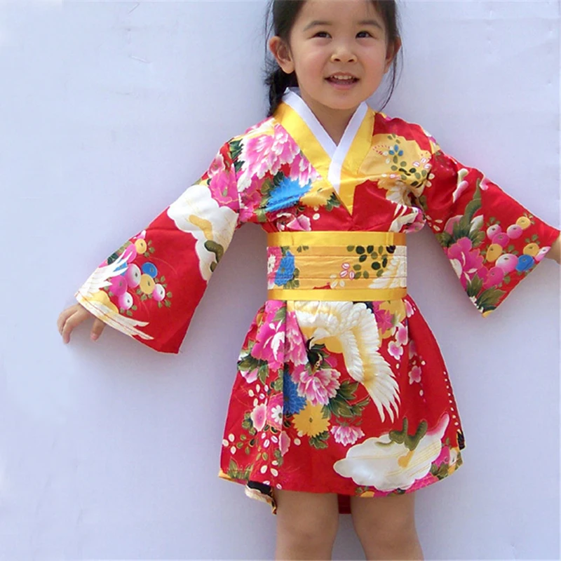 

2-6Y Newborn Baby Girls Japanese Traditional Kimono Dress Birthday Gift Spark Conference New Year Costume Luxury Kids Yukata