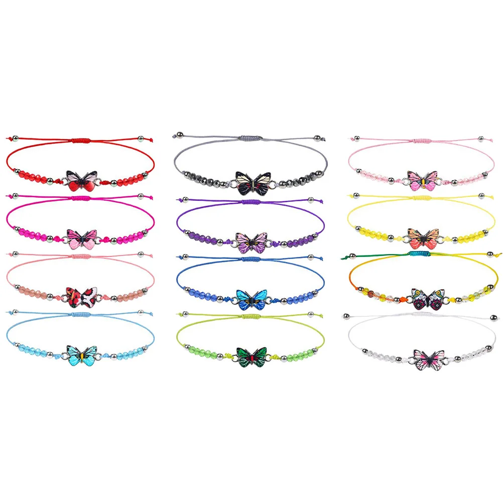 

12Pcs Butterfly Charm Bracelet Kids Friendship Bracelets Woven Bracelets Drawstring Bracelets (Mixed Style)