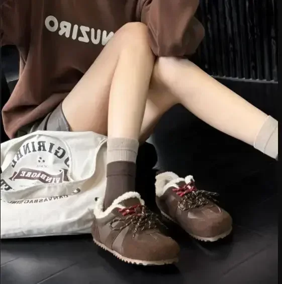 German Training Shoes Female Genuine Leather 2025 Winter New Flat Velvet Forrest Gump Women Casual Sneakers