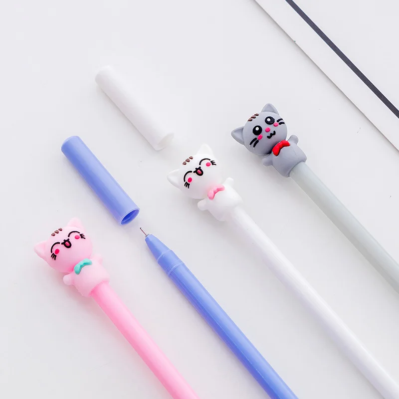 4 Pcs/Set Cute Lucky Cat Modeling Kawaii Gel Pen 0.5mm Ink Student Pens Prize Stationery School Supplies