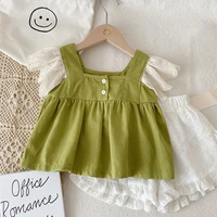 girls lace fly sleeve vest suspender cotton summer baby kids girls casual childrens clothing casual princess linen sets p4 610