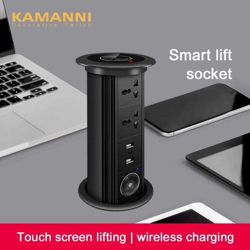 

Hidden Desktop Wireless Charging Automatic Lift Socket Pop-Up Retractable Socket For Kitchen Office With USB Type-C Socket