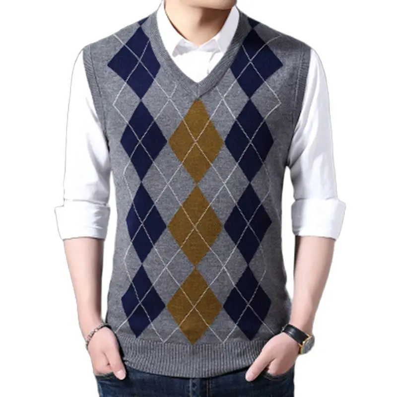 Brand Men's Wool  Vest  Autumn Winter V-neck Sweater Vest Wool Sleeveless Business Casual Men's Vest Sleeveless Cashmere Sweater