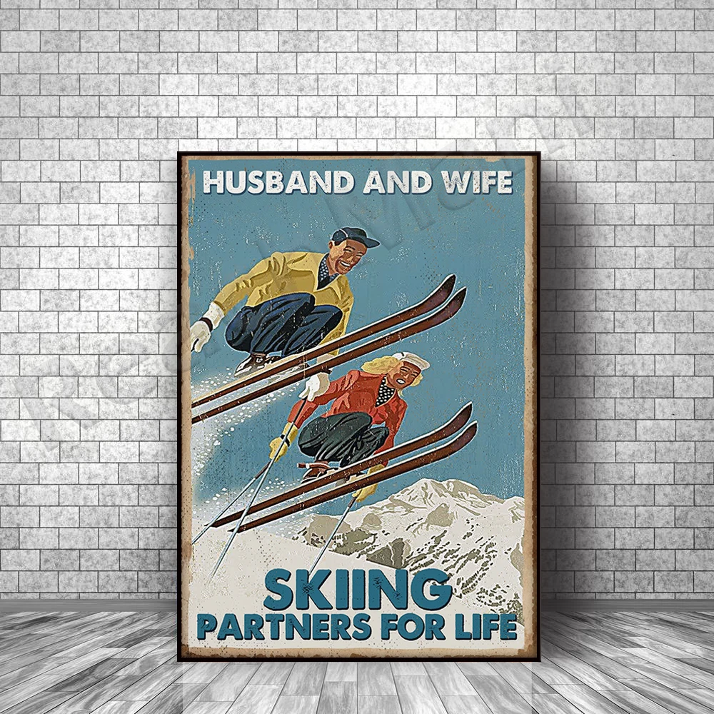 Постер для пары для катания на лыжах, Постер для любителей катания на лыжах, домашний декор, настенная печать, подарок