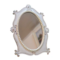 european style single sided silver white aesthetic comb makeup mirror table top decoration pearl espejos decorative mirrors