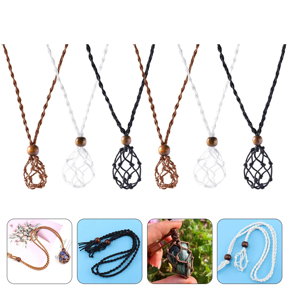 

6 Pcs Vintage Decor Stone Necklace DIY Cord Crystal Hanging Pendant Holder Retro Wood Necklaces