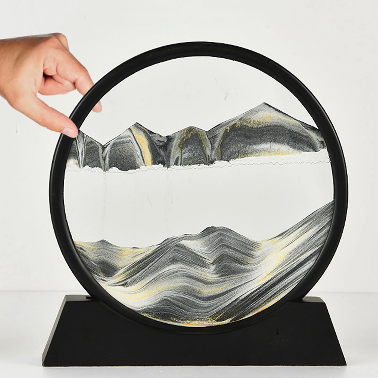 

3D Sand Picture Round Glass Dynamic Quicksand Flowing Sand Mountains Valleys Sand Art Quicksand Painting Desktop Decor Ornaments