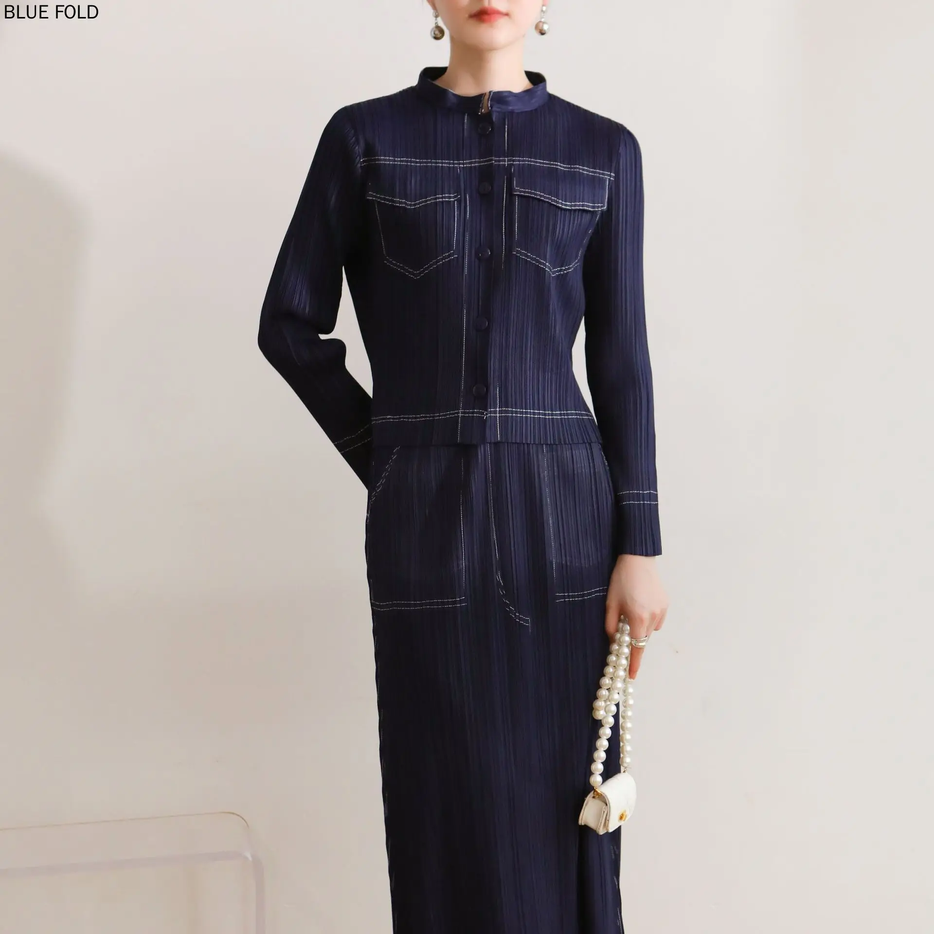 MIYAKE-комплект из рубашки с воротником-стойкой и джинсовой юбки корейский стиль