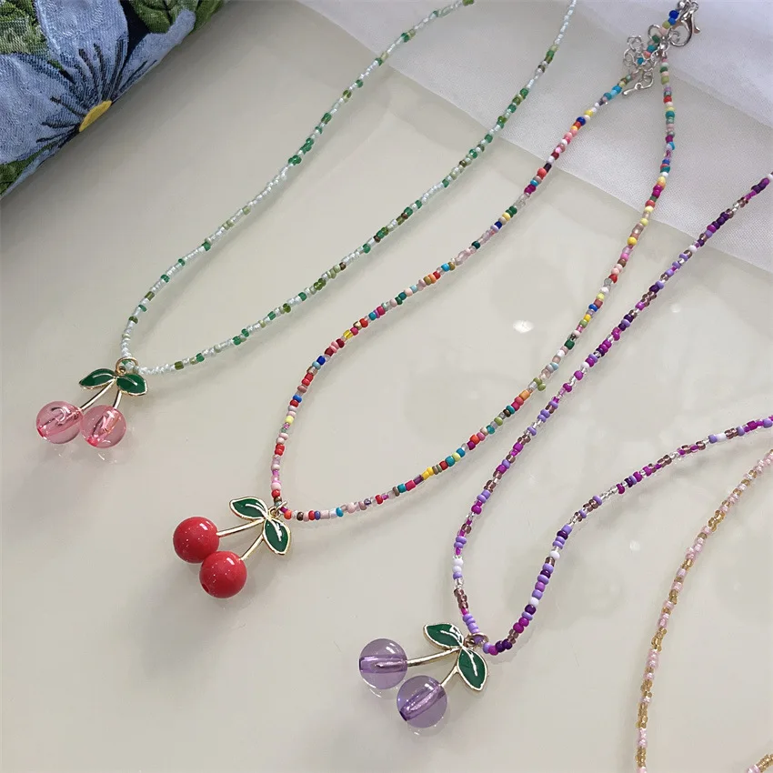 KADRUFI корейская мода INS красочные бусины вишня кулон ожерелье для женщин Милое Y2K