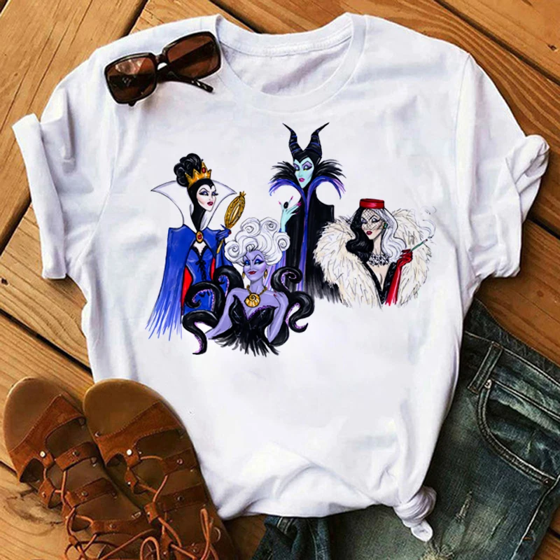 

Disney Villains Princess T Shirt Women Kawaii Cartoon Villain Graphic Tees Harajuku Anime T-shirt Unisex Top Tshirt Female