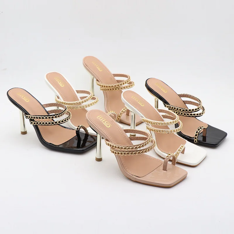 

2023 New Summer Fashion Slim High Heel Sandal Slippers for Women's Versatile Slim Toe Pullover for Oversize Women's Shoes