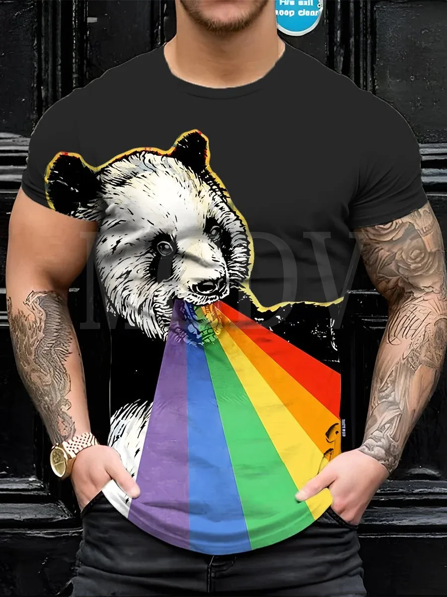 

Летняя мужская повседневная футболка с принтом панды медведя радуги, красочная футболка с 3D принтом и отверстиями He, лето 2023