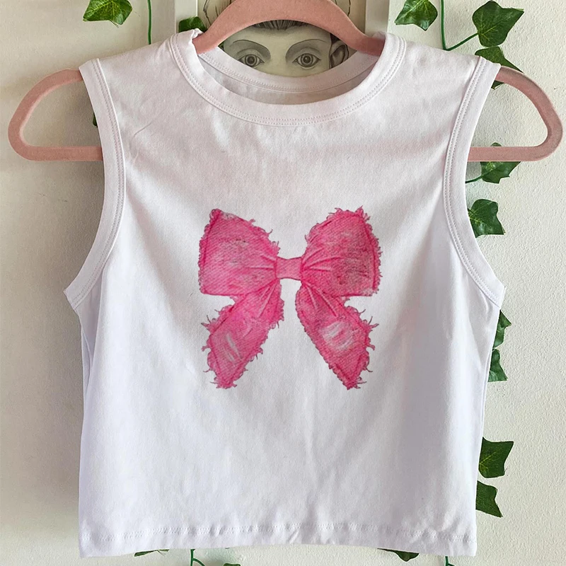 Модный милый вязаный жилет без рукавов с принтом для девочек женский укороченный