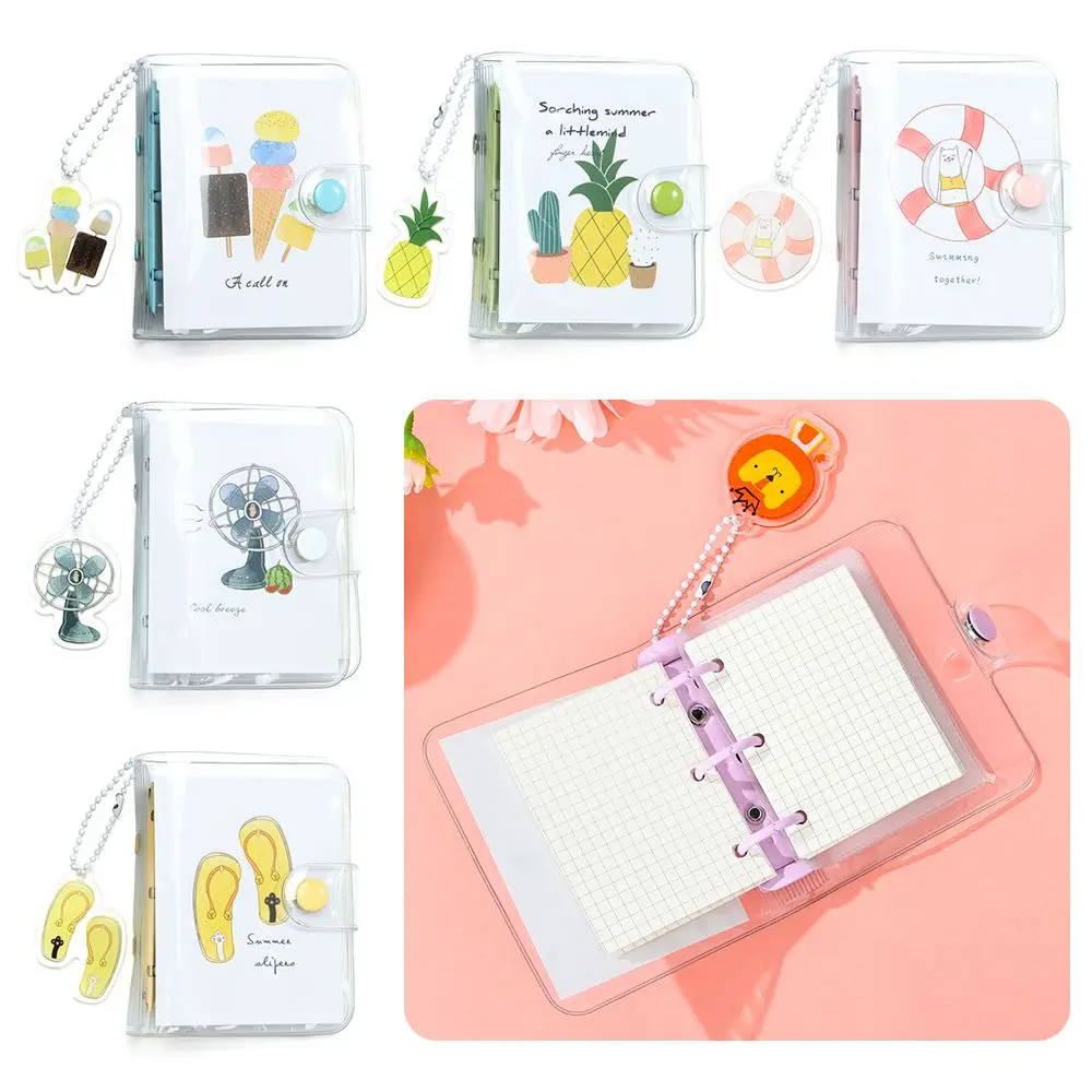 

with Pendant Transparent Planner with Inner Paper Mini Loose-Leaf Notebook 3-Ring Binder Covers Small Notepad