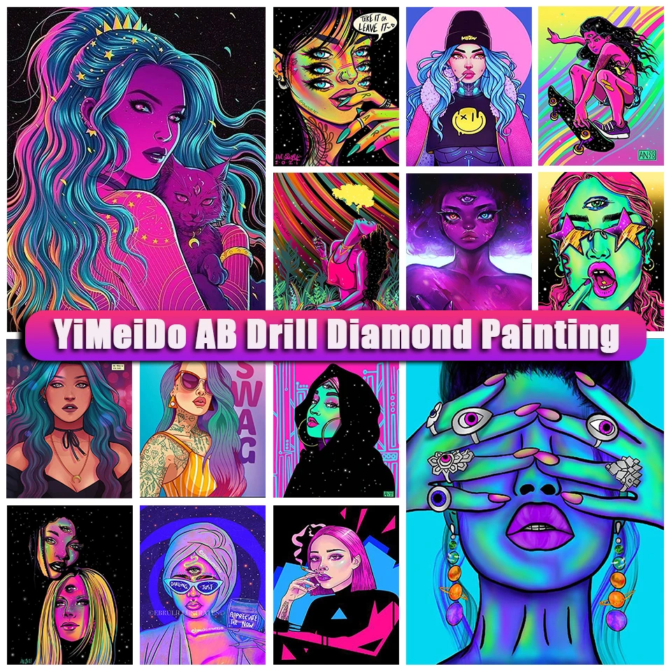 

YiMeido 5D DIY AB Diamond Painting Kit Woman Full Drill Diamond Mosaic Embroidery Cartoon Colorful Cross Stitch Home Decor Art