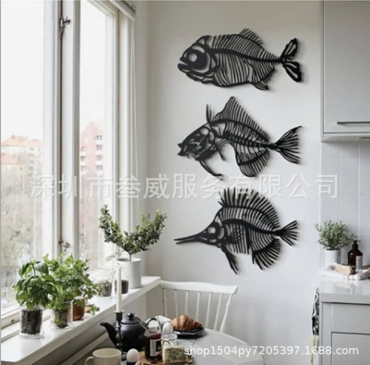 

Metal, wrought iron black fish, indoor garden handicraft furnishing articles to hang