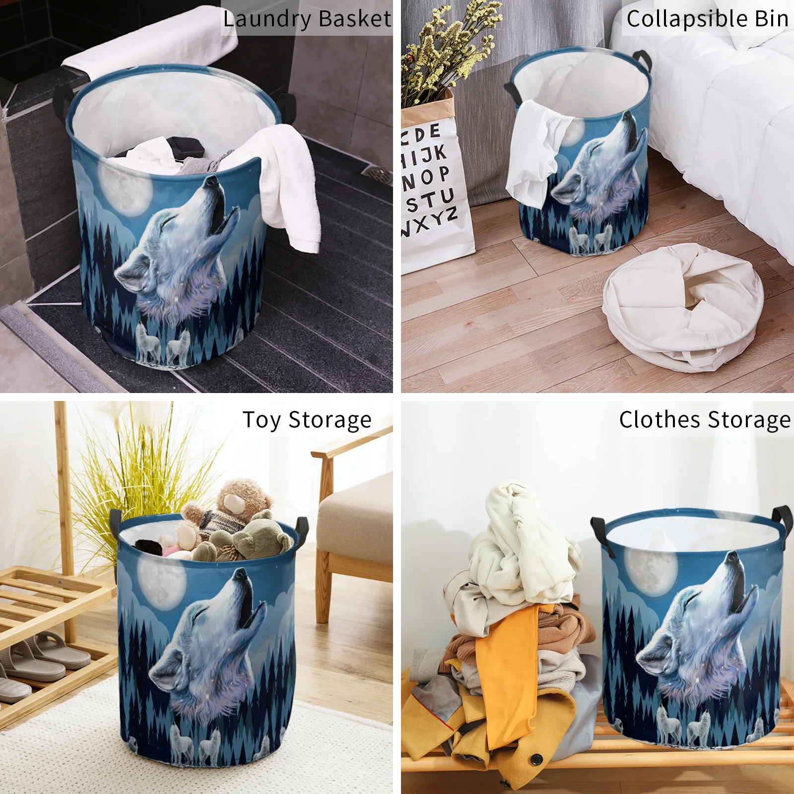 Корзина для белья деревянная с воющим Луном и грязным ворсом складной