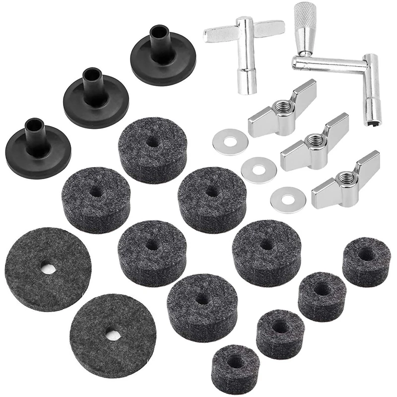 

23 Pieces Cymbal Replacement Accessories Cymbal Felts Hi-Hat Clutch Felt Hi Hat Cup Felt Cymbal Sleeves with Base Wing Nuts Cymb