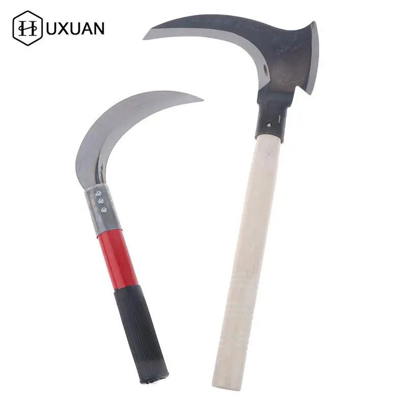 

Multifunction High Manganese Steel Double Scythe Ax Gardening Weeding Grass Sickle Farming Handheld Clearing Sickle Garden Tool