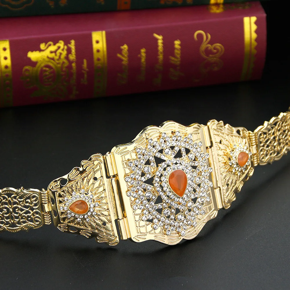 

Neovisson Elegent Moroccan Waist Chain Belt Bride Jewelry Gold Color Crystal Body Chain Arabic Caftan Belt Ladies Favorite Gift