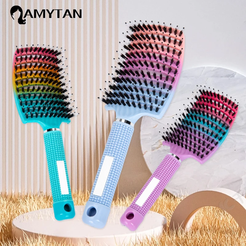 

Curved Vented Detangling Brush Boar Bristle Women Scalp Massage Comb Hair Brush Wet Curly Salon Hairdressing Styling Tools