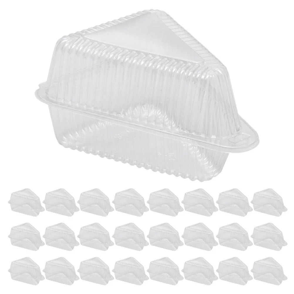 

Triangular Cake Box Containers Plastic Disposable Storage Cheese Lids Slice Mini