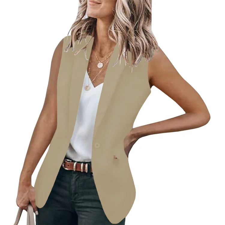 Summer Vest Suit Women Thin Loose Sleeveless Suit Jacket Solid Color Button Blazer And Cardigan Jacket Feminino Short Slim Veste