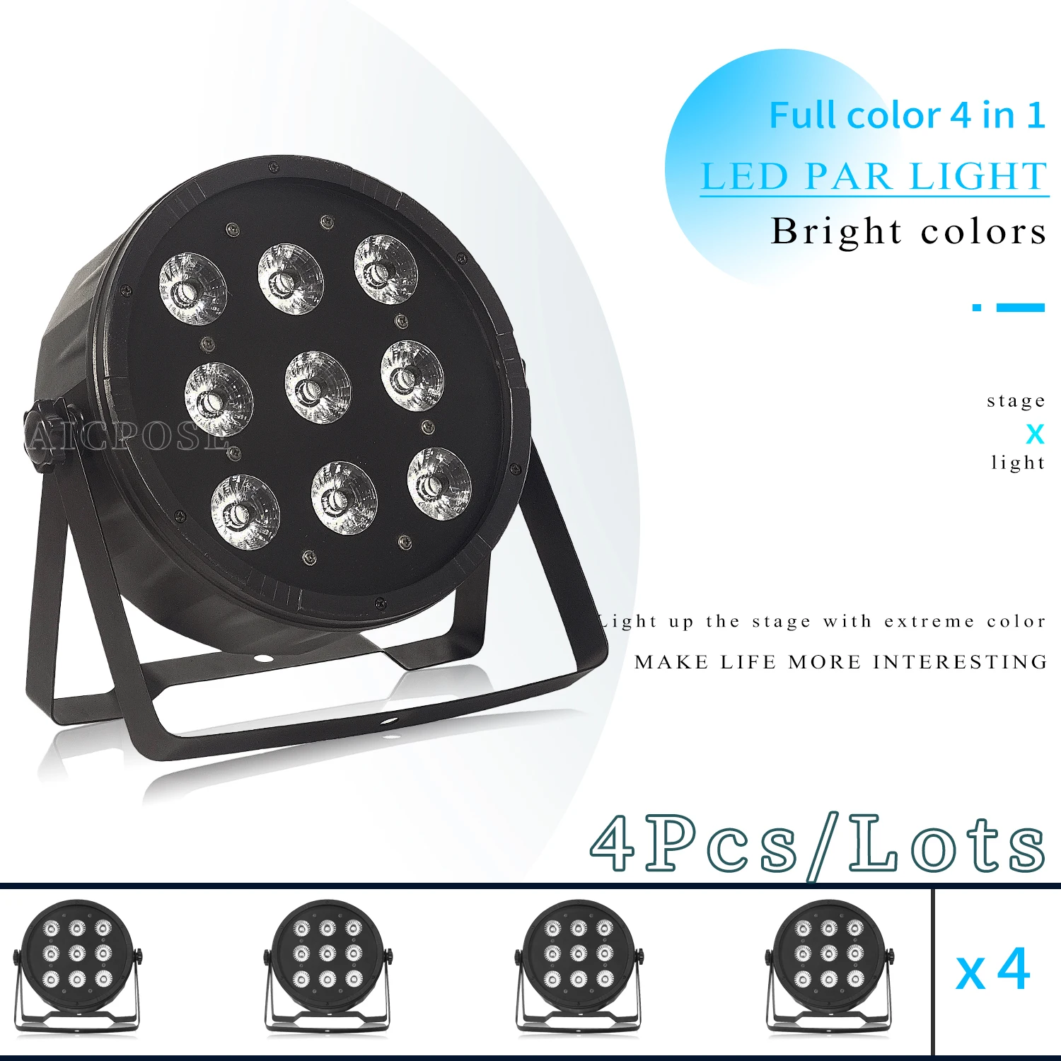

4Pcs/Lots 9x12W Flat LED Par Light RGBW 4 in 1 Stage Light DMX512 Control Disco Lights Professional Stage DJ Equipment