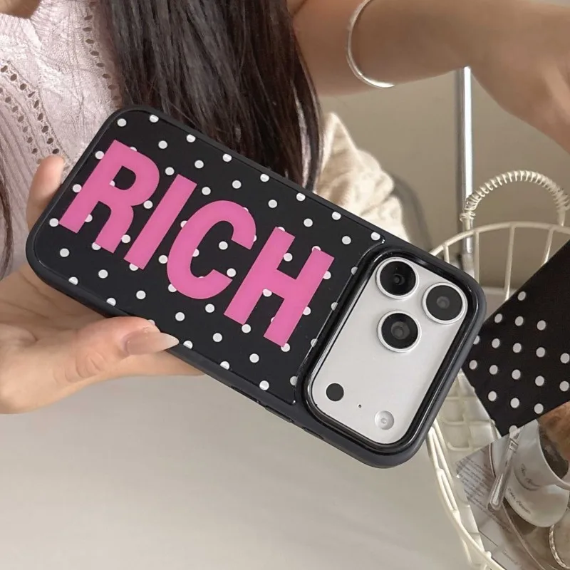 Фото Модный чехол для телефона в горошек RICH с держателем для карт для iPhone 15 16 17 Pro Max, противоударный защитный чехол в стиле Y2K с защитой камеры №1