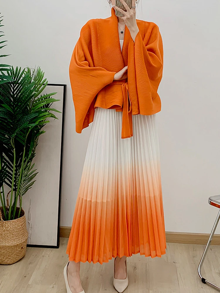 LANMREM градиентный плиссированный комплект женский однотонный плащ на шнуровке со