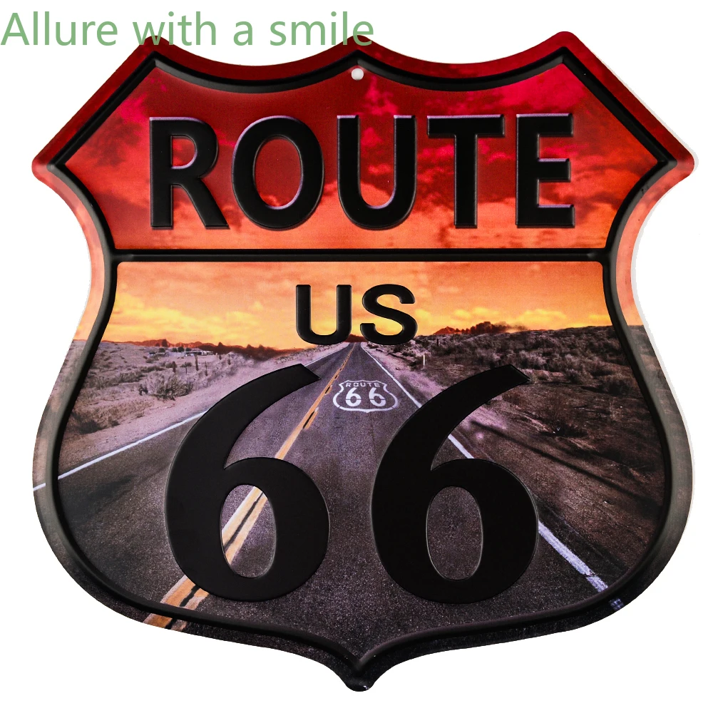 

TIN SIGN "Route 66 Rust" Deco Garage Wall Decor Shield Shaped Home Wall Decoration Pendant Classical old school 12inch*12inch