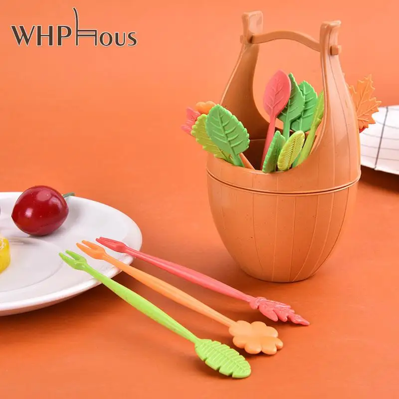 

16pcs Forks Creative Mini Wooden Barrel Fruit Fork Set SnackDessert Fork Picks