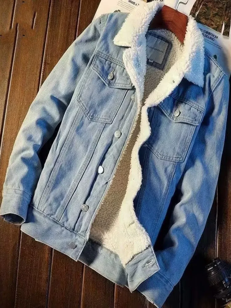 

Winter Cashmere Jean Jacket Women New Thickened Warm Cashmere Denim Jackets Fashion Loose Oversized Cotton Padded Coat Tops 2023